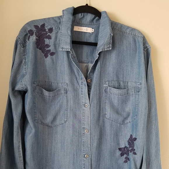 Billy T Denim Long Button Front Shirt - Picture 3 of 5